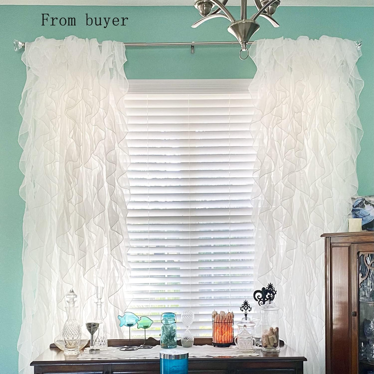Cascade Farmhouse Shabby Chic Sheer Voile Vertical Ruffled Waterfall Window for Bedroom Living Room Curtain Panel 2 Panels(White, 50"×84")