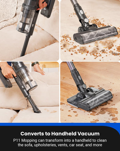 Proscenic Cordless Vacuum Cleaner, Vacuum and Mop Combo All in one, 550W 45Kpa 60Mins Lightweight Stick Vacuum with LED Display, Rechargeable Hoover Cordless for Floors Pet Hair Carpet, P11 Pro