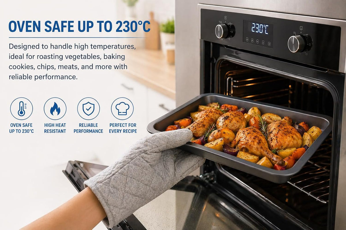 31cm Non-Stick Oven Tray – Durable Carbon Steel Baking Tray, Dishwasher Safe, Multi-Purpose Roasting & Baking Pan, Oven Safe to 230°C