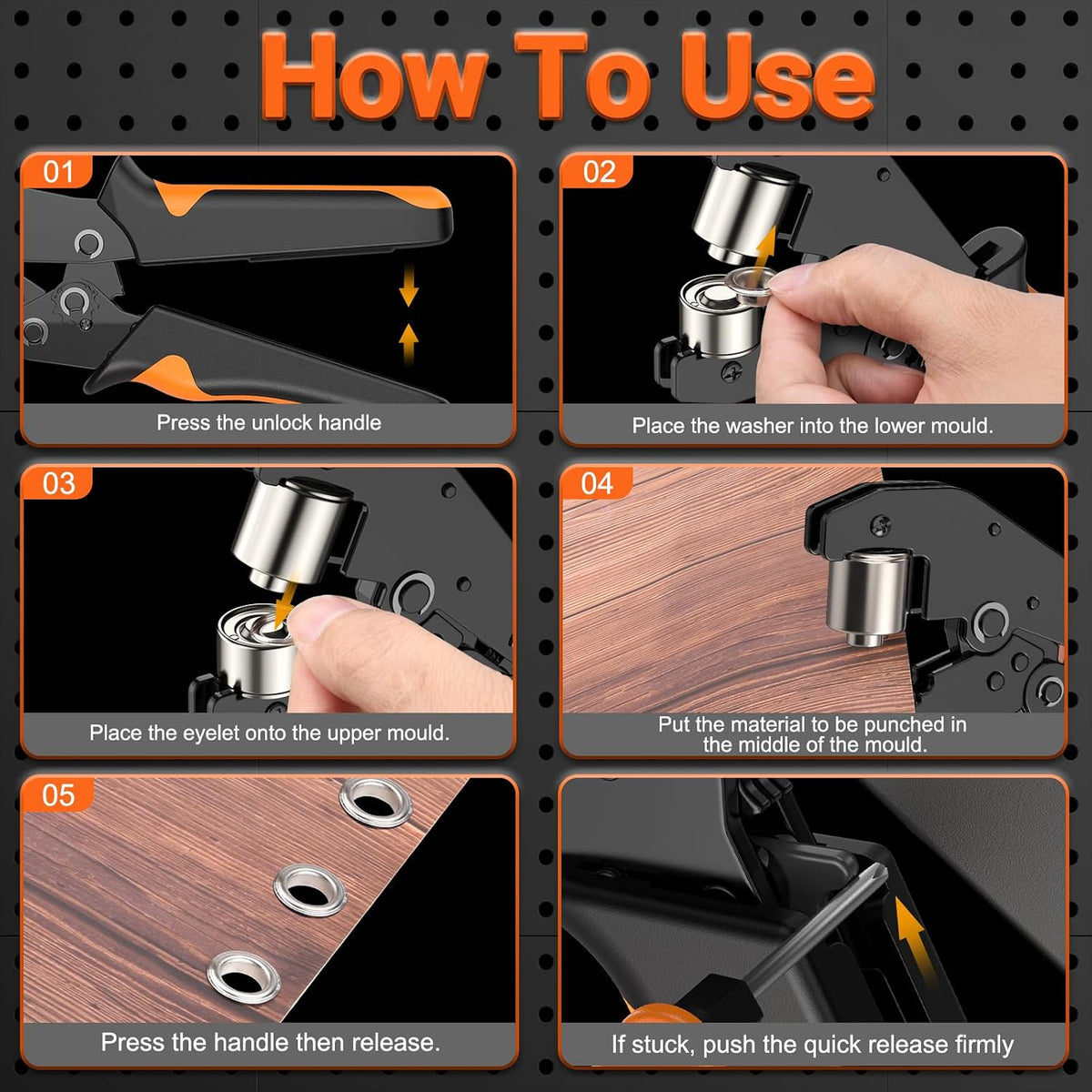 Eyelet Punch Kit,300 PCS of 10mm Grommets,Preciva Ratcheting Pliers Grommet Kit with Leather Hole Punch,Complete Eyelet & Grommet Kit for Tarpaulin Eyelets,Grommet Machine Hand Press Tool for PVC