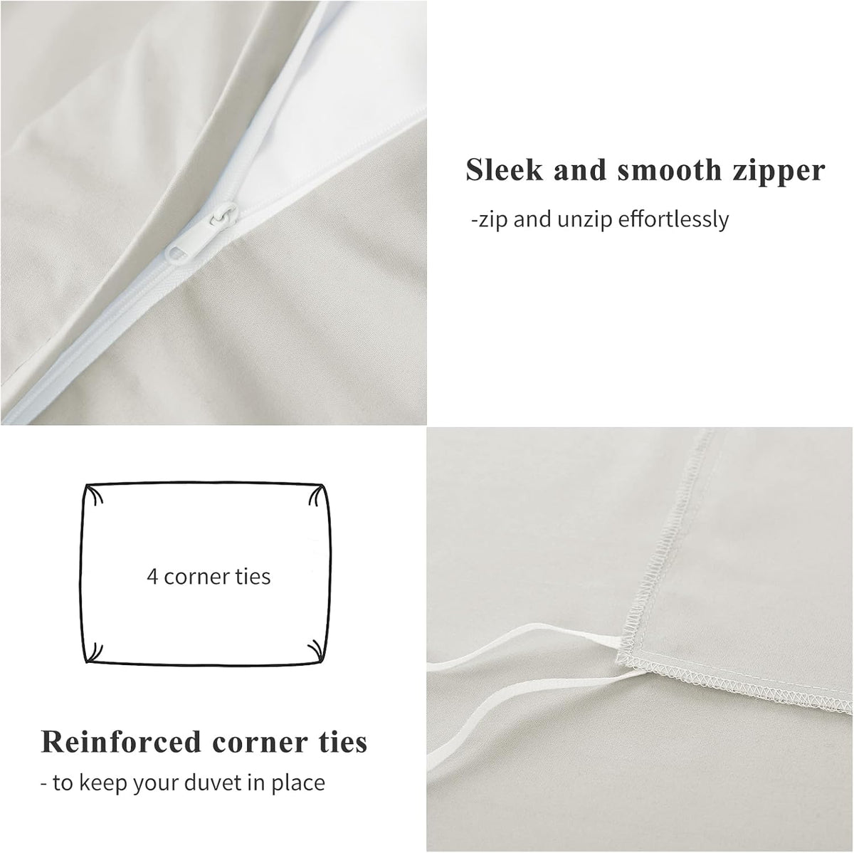 Aisbo Double Duvet Cover Set Beige, Brushed Microfiber Bedding Set