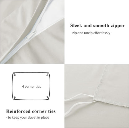 Aisbo Double Duvet Cover Set Beige, Brushed Microfiber Bedding Set