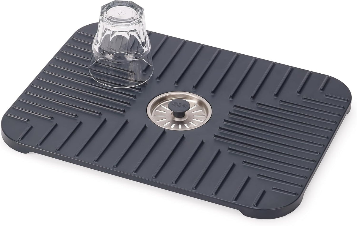 Joseph Joseph SinkShield Sink Saver Mat with Draining Plug, Protects Sink, Glasses, Dishes, Removable Plug, Non-Slip, Quick Drainage, Large