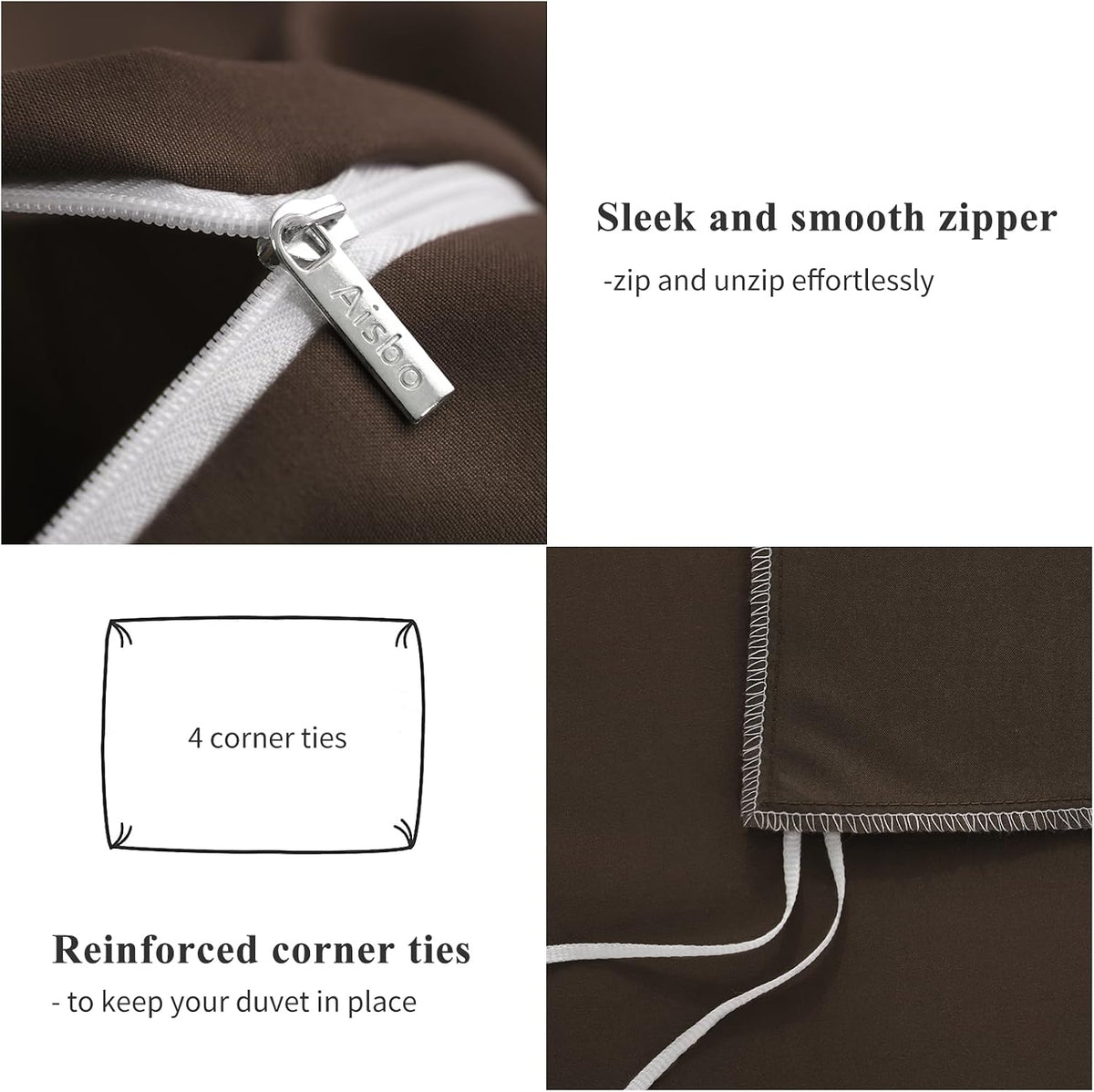 Aisbo Double Duvet Cover Set Grey, Brushed Microfiber Bedding Set