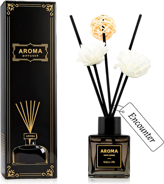 Black Glass Bottle Reed Diffuser, 50ml Long Lasting Freesia Scent Air Freshener for Home & Room Decor, Room Diffuser with Decorative Sticks, Bathroom Air Freshener and Home decor
