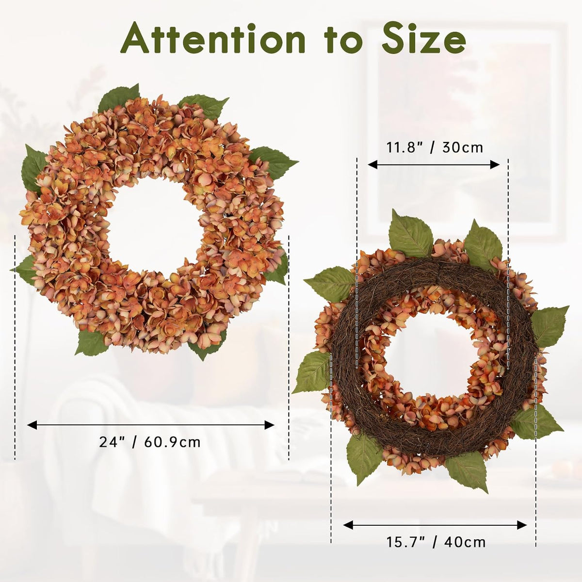 Autumn Wreath for Front Door, 23 inch Autumn Door Wreath with Hydrangeas