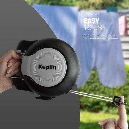 Keplin Retractable Washing Line – 30M Heavy-Duty Dual Clothesline, Automatic Retraction Wall-Mounted & Space-Saving Laundry Airer, Holds 15kg Easy Install, Indoor & Outdoor (30 Metres) Black