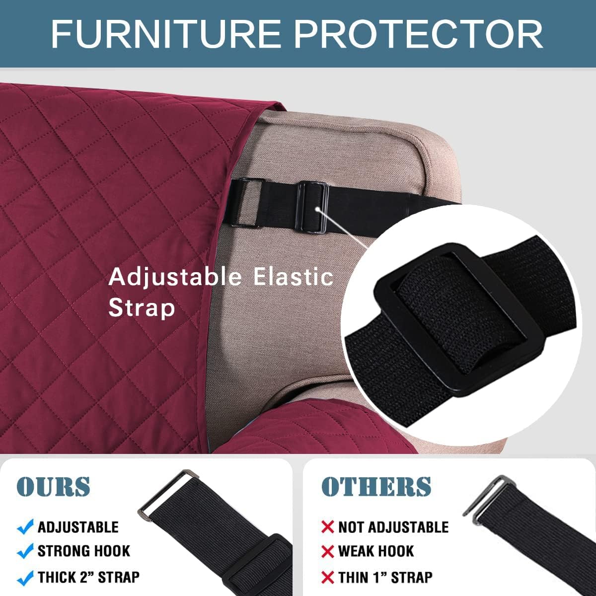 BellaHills Sofa Covers Water Resistant Sofa Cover 3 Seater Reversible Sofa Slipcovers Sofa Protectors from Cats Couch Covers with Non Slip Elastic Straps for Kids Pets (Sofa, Burgundy/Tan)