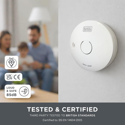 BLACK+DECKER - Smoke Alarm | Battery-Powered Smoke Alarm with 10-Year Battery Included. Easy-Install Fire Detector for Bedrooms, Hallways & Living Rooms
