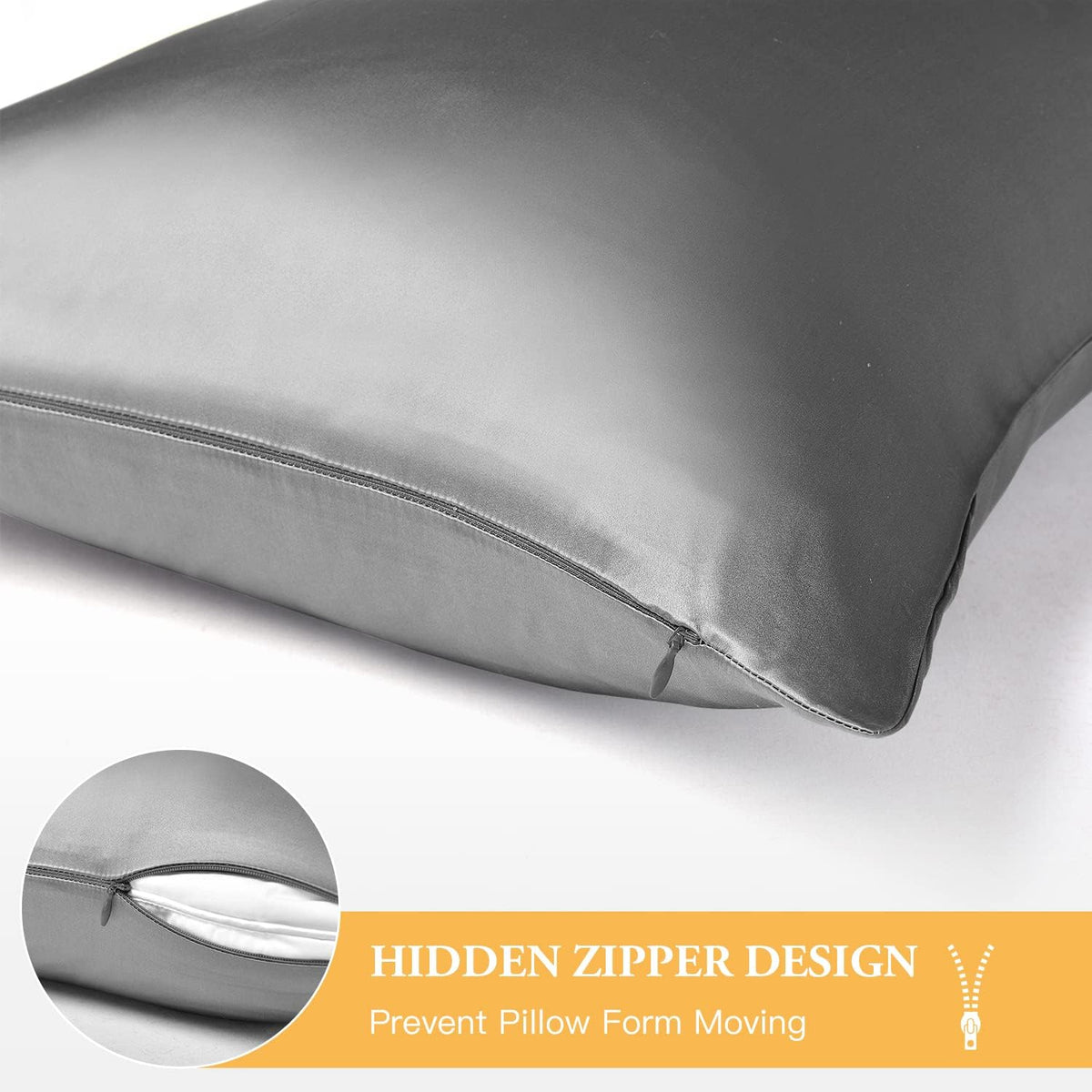 100% Mulberry Silk Pillowcase 25 Momme, Both Sides Silk with Hidden Zipper Slip Silk Pillow Cases 1PC, Housewife Silk Pillow Cover for Hair and Skin, Gift Box(50x90cm, Gray)