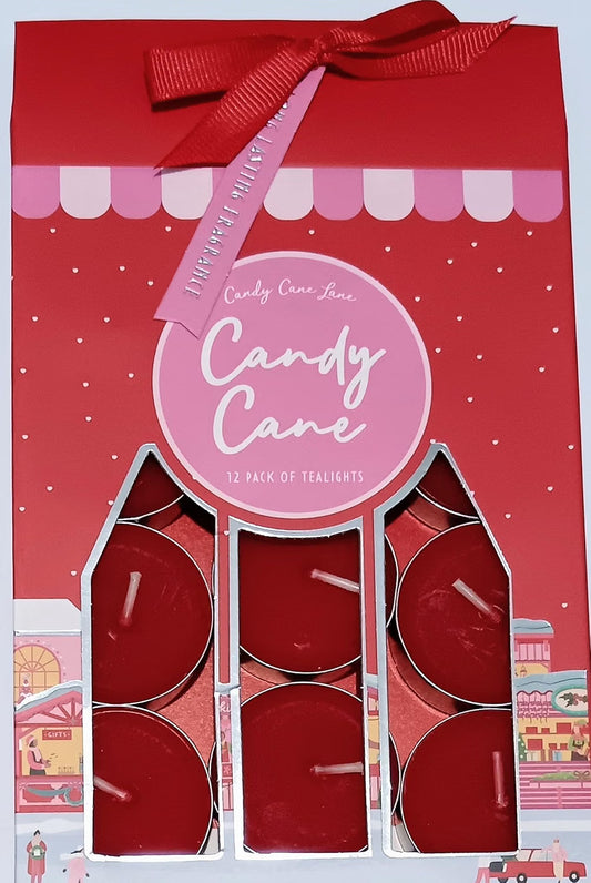Candy Cane Lane - Candy Cane 12 Pack Tealight Candles Christmas Scented Festive Gift Pack
