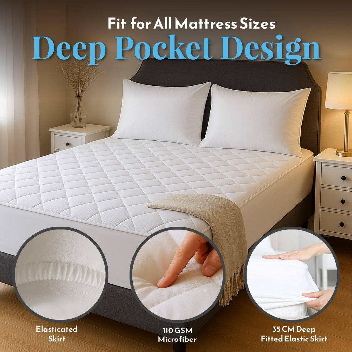 Acrali Home Quilted Super King Mattress Protectors, UltraSoft 3-Layer Design with Deep Fitted Skirt, Breathable & Anti-Allergy – Machine Washable Bed Cover (180x200+35cm)