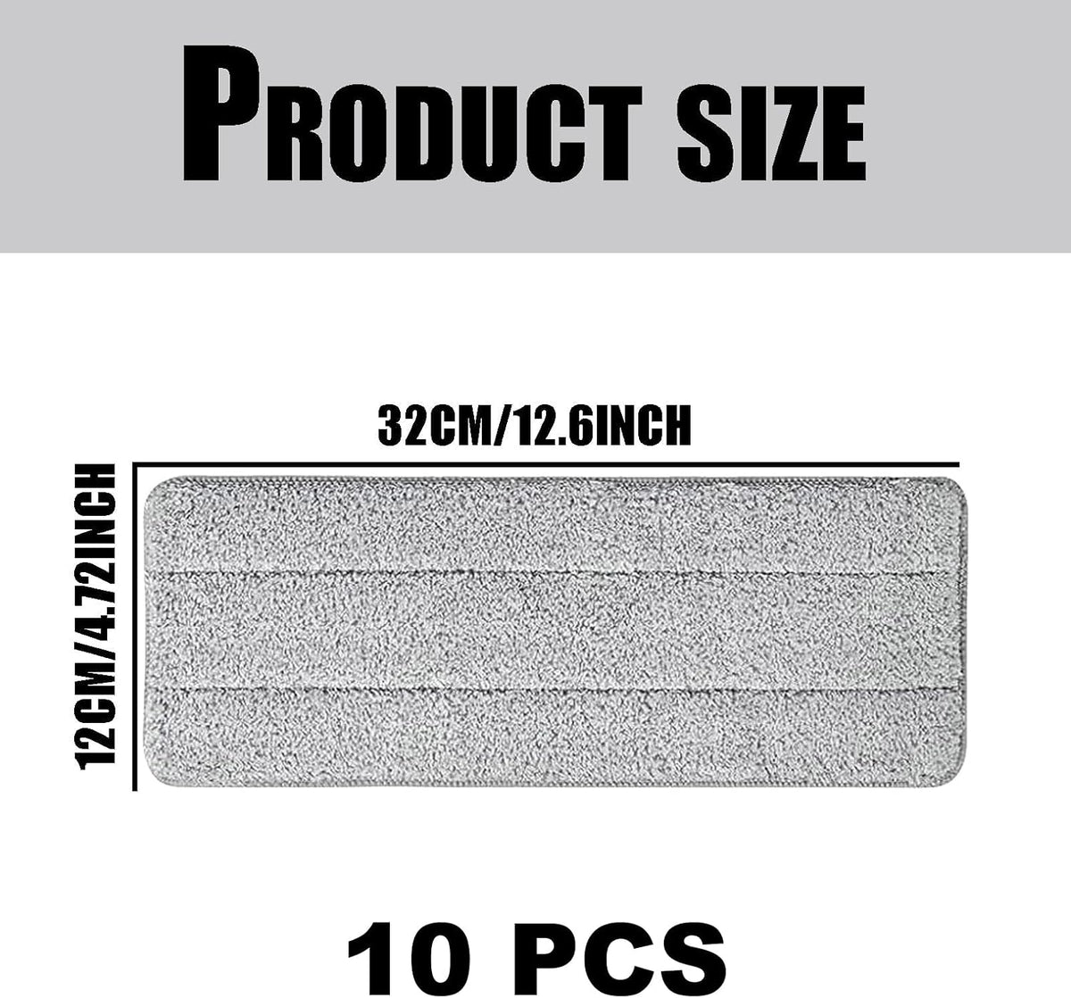 10 Microfibre Mop Pads, Washable Dry/Wet Replacement for All Spray Mops, Fit for Hardwood, Marble, Tiles, Laminate (Grey)