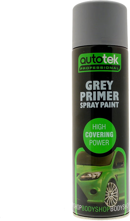 Autotek Professional High Covering Power Spray Paint, Grey Primer, 500 ml
