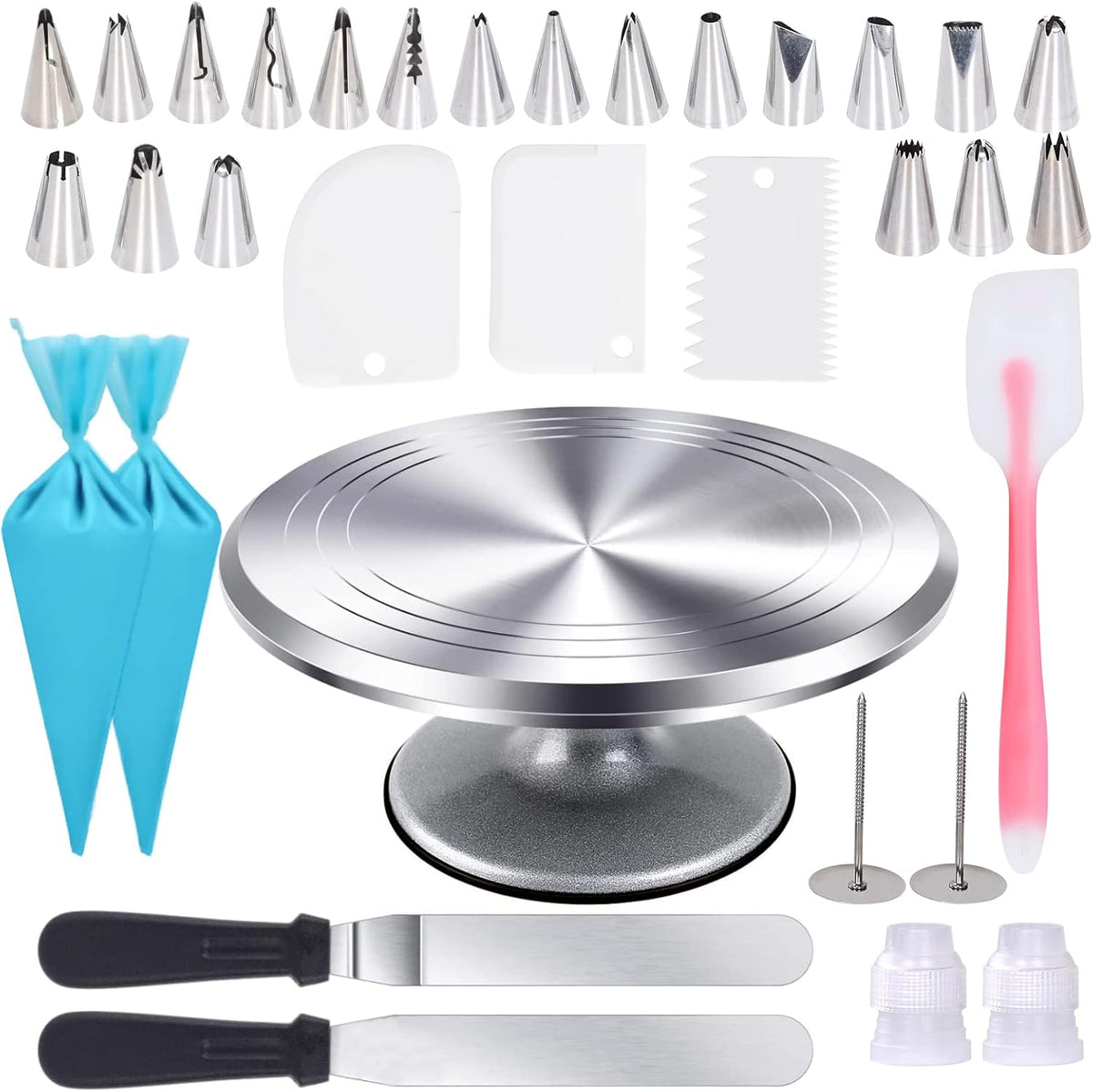 Cake Turntable 12 Inch, Uten Cake Stands, Aluminium Cake Decorating Display Stand, 33pcs Cake Decorating Supplies Set, Straight & Offset Spatula, Cream Scraper etc. Baking Tools & Accessories