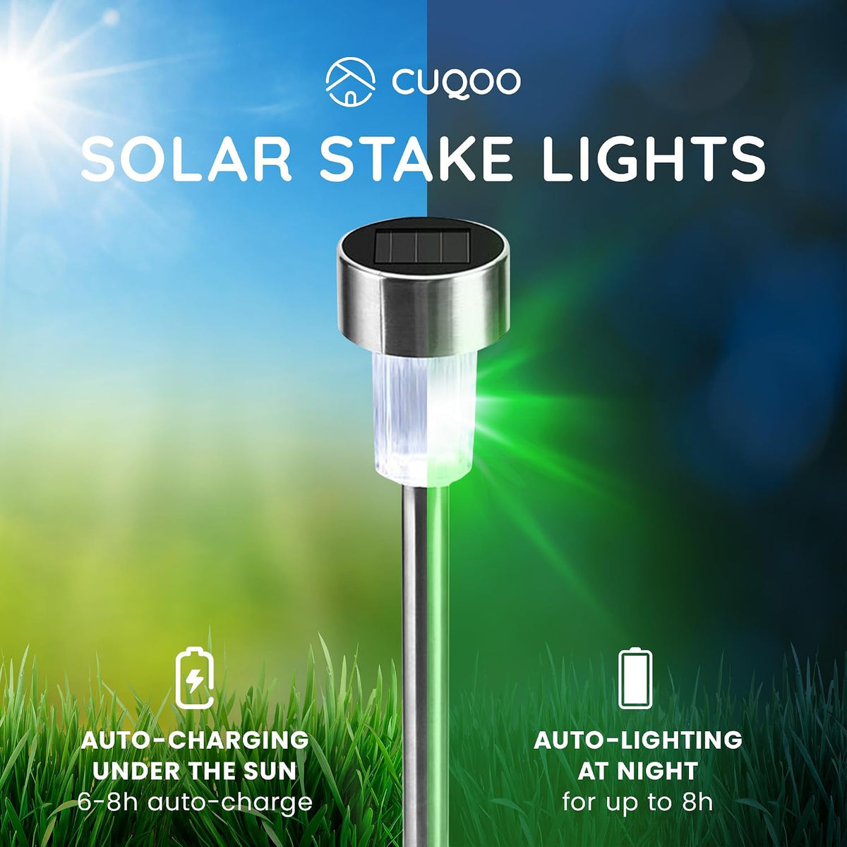 CUQOO Solar Stake Lights Garden | 10 Pack Colour-Changing LED Weatherproof