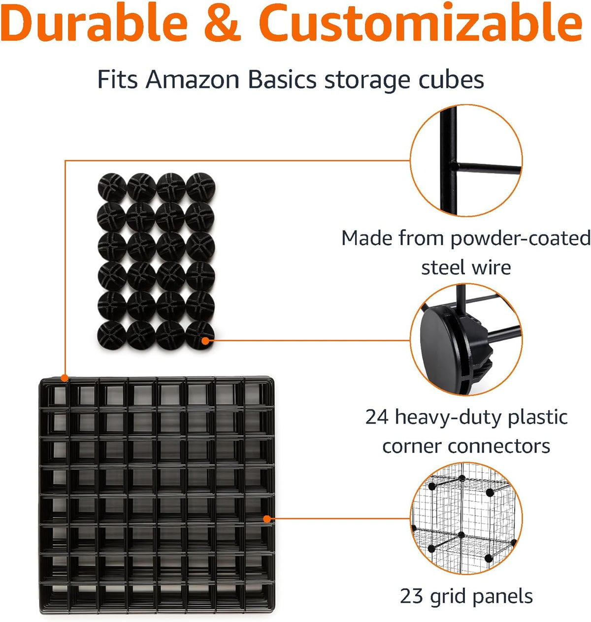 Amazon Basics 6 Cube Wire Grid Stackable Storage Shelves, Black, 66 x 32 x 96.5 cm