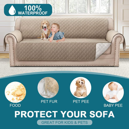 BellaHills Sofa Cover 100% Waterproof Sofa Cover 3 seater Sofa Slipcovers Triple Non-Slip Couch Covers 3 Seater Washable Sofa Protector with Elastic Strap for Kids/Pets (Sofa 70", Khaki)