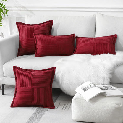 Artscope Corduroy Cushion Covers Pack of 2 Modern Patchwork Throw Pillow Covers Soft Pillowcase Broadside Decorative Textured Cushions for Home decor Sofa Bedroom Couch Wine Red 45x45cm