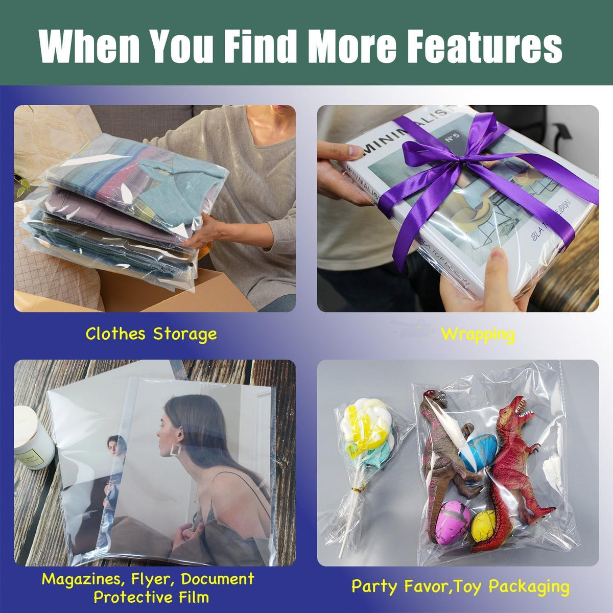 A4 Clear Self-adhesive Bags 100 Pack, 22x35CM A4 Cellophane Bags, Cello Bag OPP for Cookies, Clear Envelopes, Sealable Packaging Bag for Clothes, Cards, Pictures, Sweets