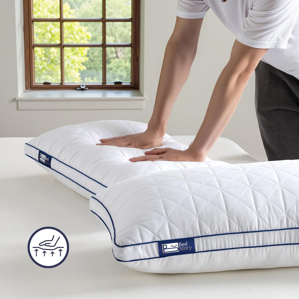 BedStory Bed Pillows 2 Pack - Luxury Hotel Quality Hypoallergenic Microfibre with Neck Support, Machine Washable, Standard Size 42 x 70 cm