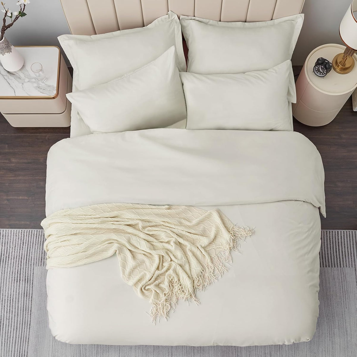 Aisbo Double Duvet Cover Set Beige, Brushed Microfiber Bedding Set