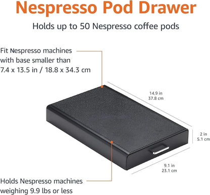 Amazon Basics Nespresso OriginalLine Coffee Pod Storage with 1 Drawer Holder, 50 Capsule Capacity, Black, ‎DHCD002
