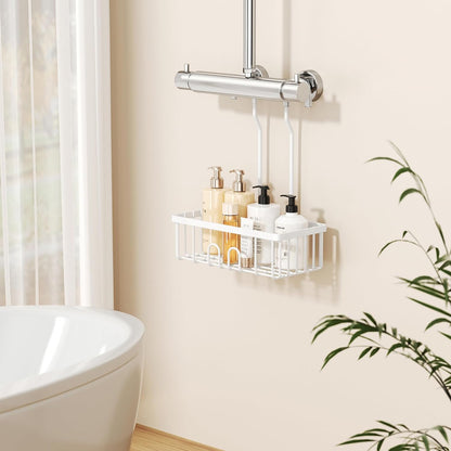 pickpiff Shower Caddy Hanging Bathroom Shelf No Drilling Stainless Steel | Hook Over No Drill,Rustproof,Hanging Shower Organiser Storage，Shampoo Holder，White