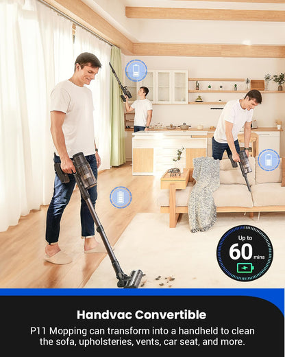 Proscenic Cordless Vacuum Cleaner, Vacuum and Mop Combo All in one, 550W 45Kpa 60Mins Lightweight Stick Vacuum with LED Display, Rechargeable Hoover Cordless for Floors Pet Hair Carpet, P11 Pro