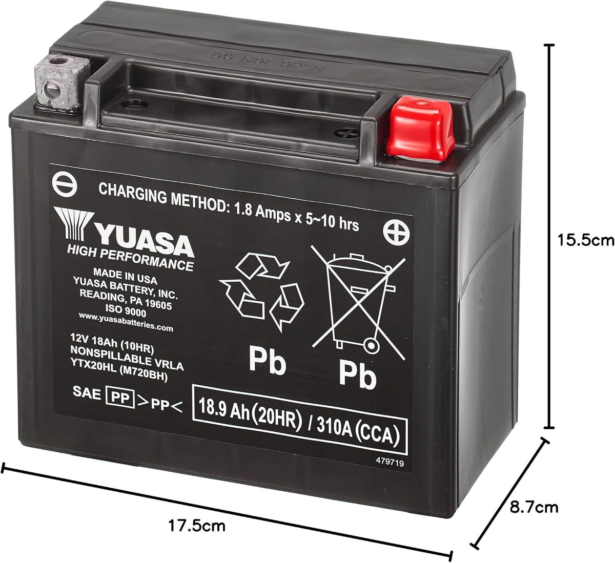 Yuasa YTX20HL 12V 310 CCA AGM VRLA High Performance Motorbike Battery