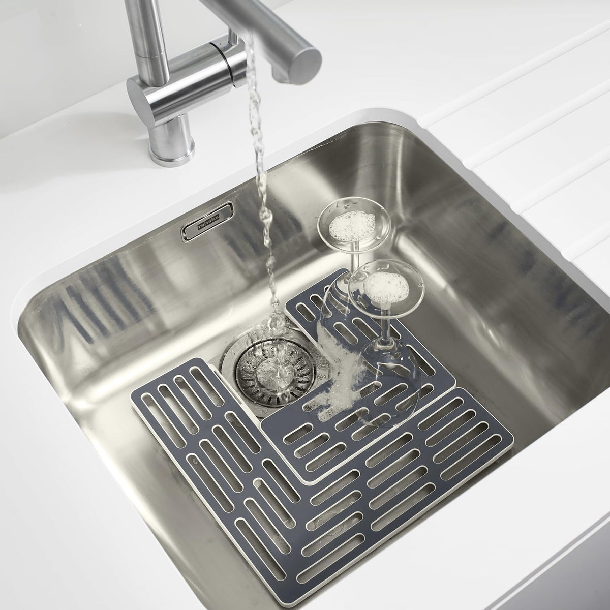 Joseph Joseph Sink Saver- 2 piece Adjustable Kitchen Sink Protector Mat with Non Slip feet, Grey