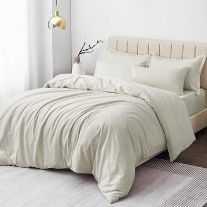 Aisbo Double Duvet Cover Set Beige, Brushed Microfiber Bedding Set