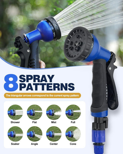 100FT Expandable Garden Hose Pipe - Flexible Expanding Magic Hose with 3/4", 1/2" Fittings, Anti-Leakage - Heavy Duty Water Hose with 8 Function Spray Nozzle for Spring/Summer (Blue, 100FT)