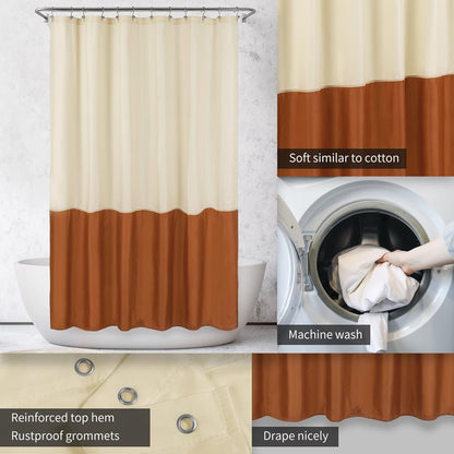 ALYVIA SPRING Waterproof Fabric Bath Liner Shower Curtain - Soft & Light-Weight Cloth Shower Liner, 3 Bottom Magnets, Hotel Quality & Machine Washable - Standard Size 72x72, Cream and Orange