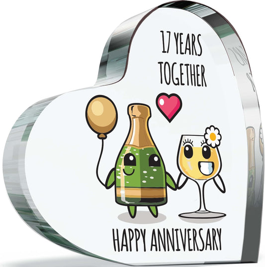 17th Anniversary Acrylic Heart Plaque for Wife or Husband | Happy Anniversary, I Love You Romantic Acrylic Heart Gift For Women and Men