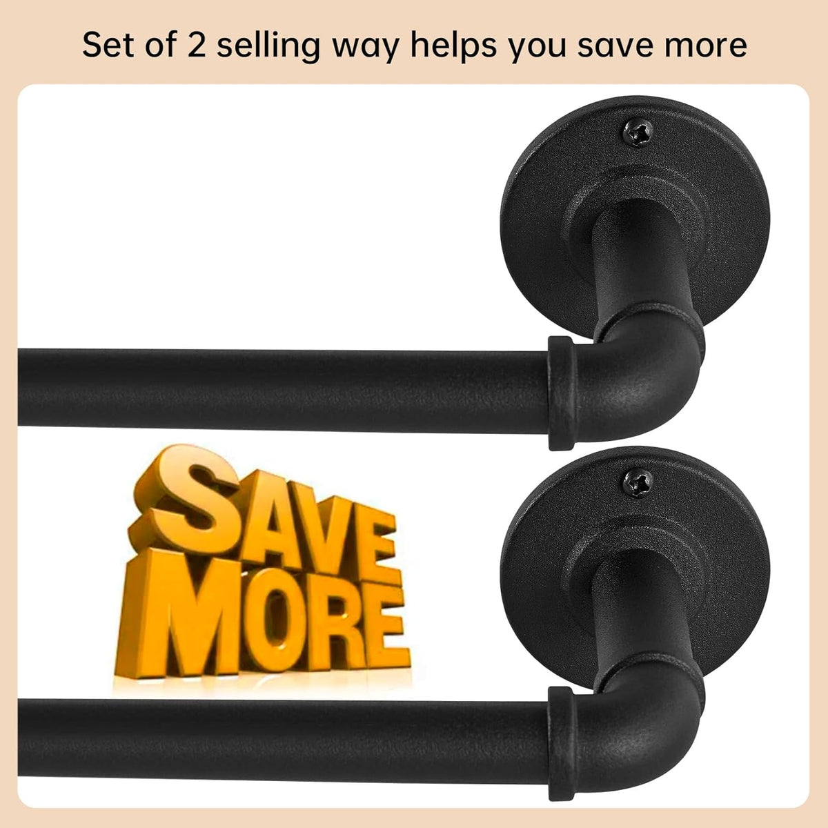 2 Pack Industrial Curtain Rods for Windows 48 to 84 Inches, Blackout Wrap Around Curtain Rod, for Indoor and Outdoor, 5/8 Inch Diameter, 35 to 75 Inches, Black