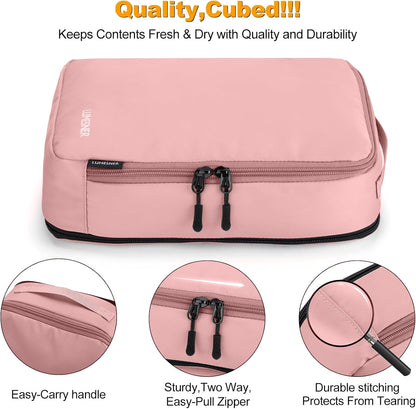 Compression Packing Cubes, Lumesner 8 Set Travel Essentials Packing Cubes for mmCarry on Suitcases, Compression Suitcase Organizers Bag Set & Travel Cubes (8-piece, Pink) | Compression Zipper, Water Resistant, Durable Fabric, Multi Size, Carry On Friendly