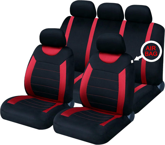 Sakura Car Seat and Headrest Covers Carnaby Red SS5293 - Full Set Universal Size Elasticated Hems Side Airbag Compatible Washable Easy Fit