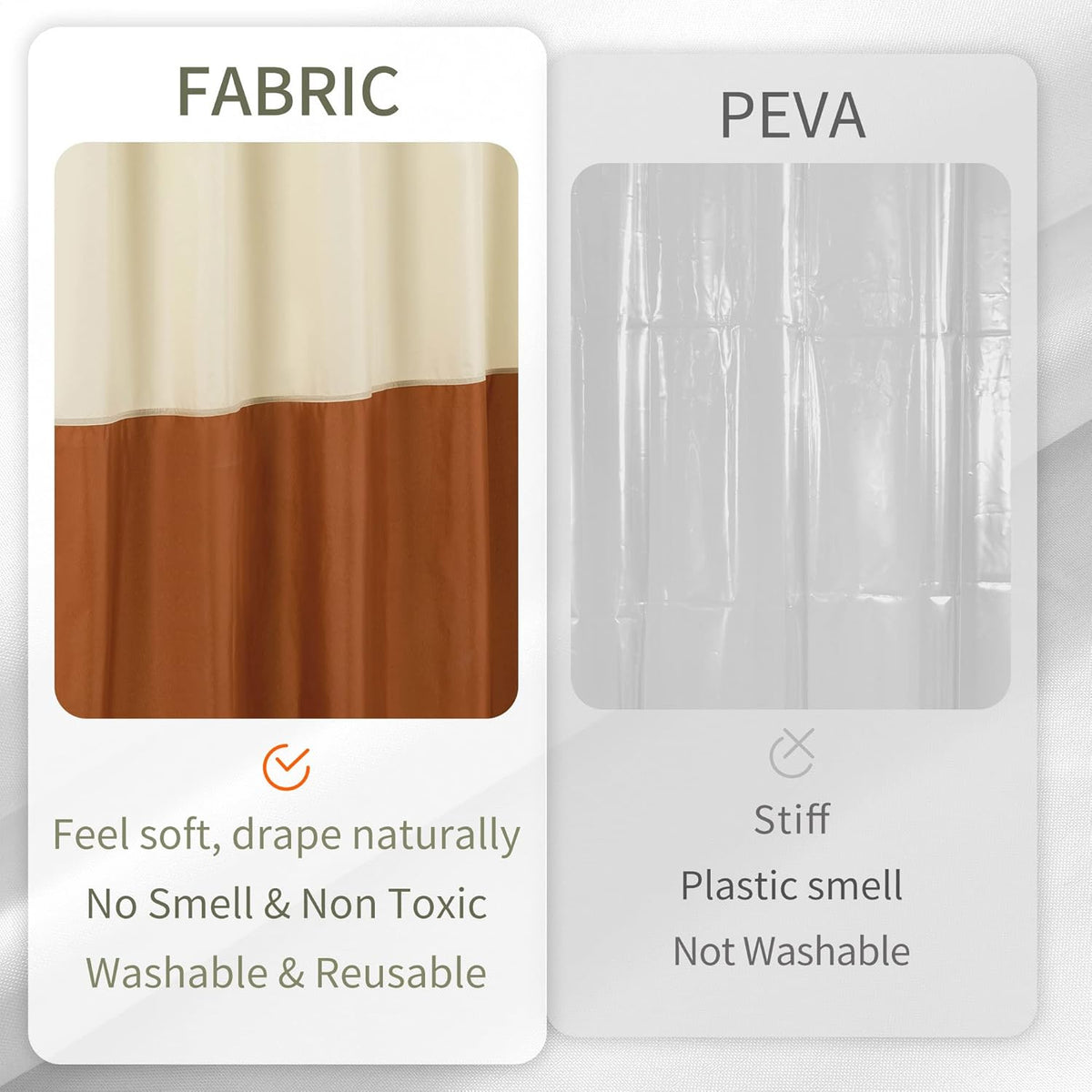 ALYVIA SPRING Waterproof Fabric Bath Liner Shower Curtain - Soft & Light-Weight Cloth Shower Liner, 3 Bottom Magnets, Hotel Quality & Machine Washable - Standard Size 72x72, Cream and Orange