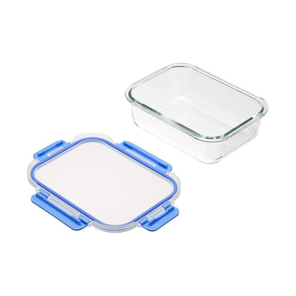 Amazon Basics Glass Locking Lid Food Storage, 14 Count Set, 7 Containers and 7 BPA-Free Lids, Clear With Blue Silicone Ring