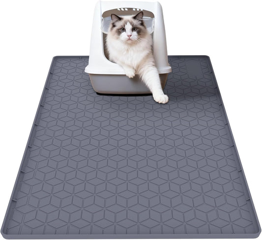 Capslpad Silicone Cat Litter Mat 86x56cm, Large Litter Tray Mat, Waterproof Cat Mat for Litter Box, Soft Cats Litter Trapping Mat with Raised Edges, Non-Slip Easy Clean Feeding Mats, Keep Floors Tidy