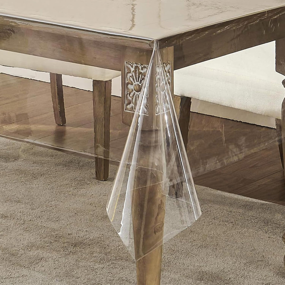 Clear PVC Tablecloth, Wipeable Table Cover, Waterproof Plastic Protector