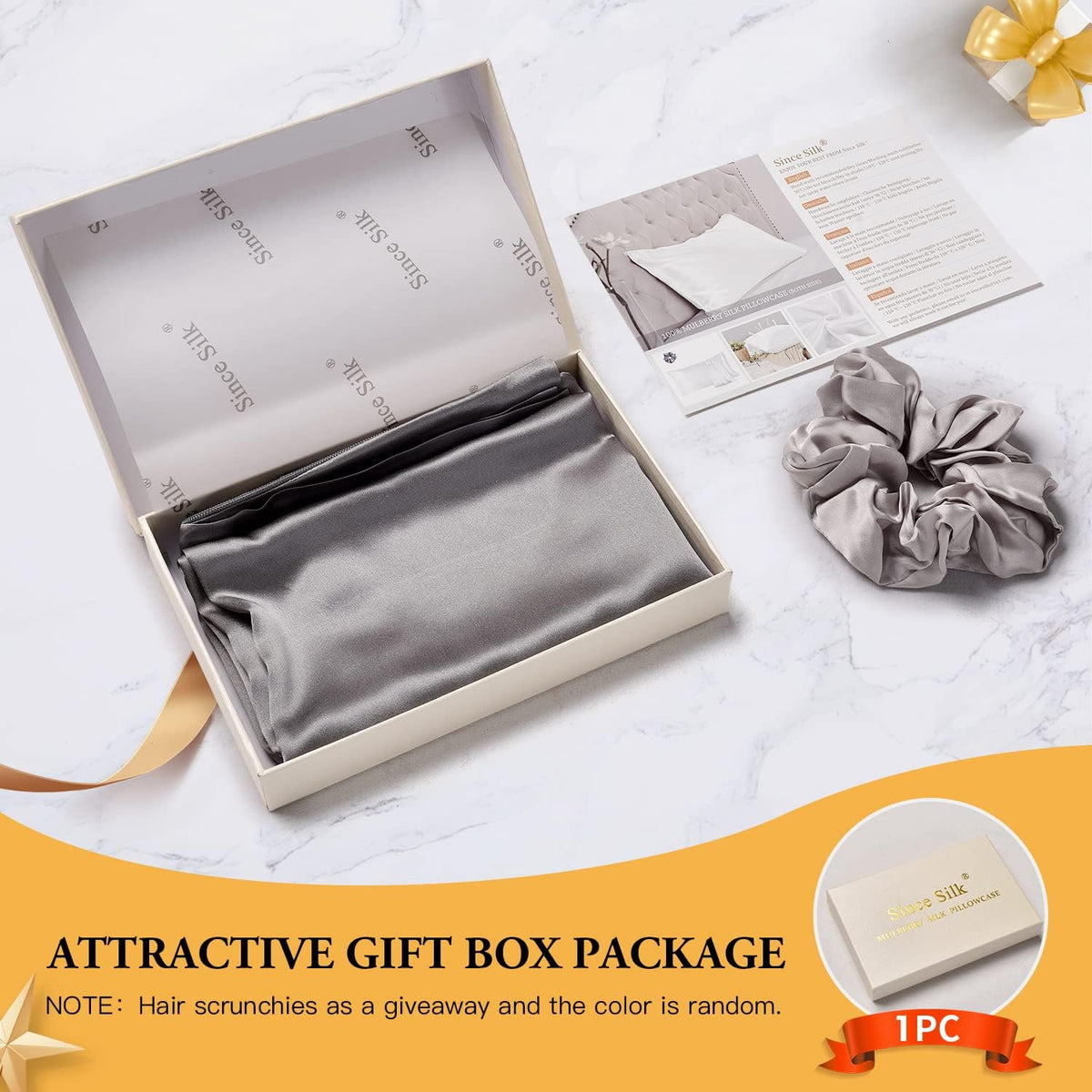 100% Mulberry Silk Pillowcase 25 Momme, Both Sides Silk with Hidden Zipper Slip Silk Pillow Cases 1PC, Housewife Silk Pillow Cover for Hair and Skin, Gift Box(50x90cm, Gray)