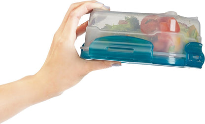 Amazon Basics Air-Locked Leak-Proof, Stackable & Airtight Fridge/Freezer Containers with Lids, BPA-Free Plastic, Microwave and Dishwasher Safe 3-Piece Food-Storage Set, 3 x 0.6 liter, Light Blue