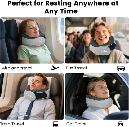 Travel Pillow for Adults,Memory Foam Airplane Pillow with 360 Neck Support, Includes Storage Bag, Eye Mask, Ear Plugs, Adjustable Travel Pillow for Long Flights,Train,Car & Business Trips(Dark Grey)