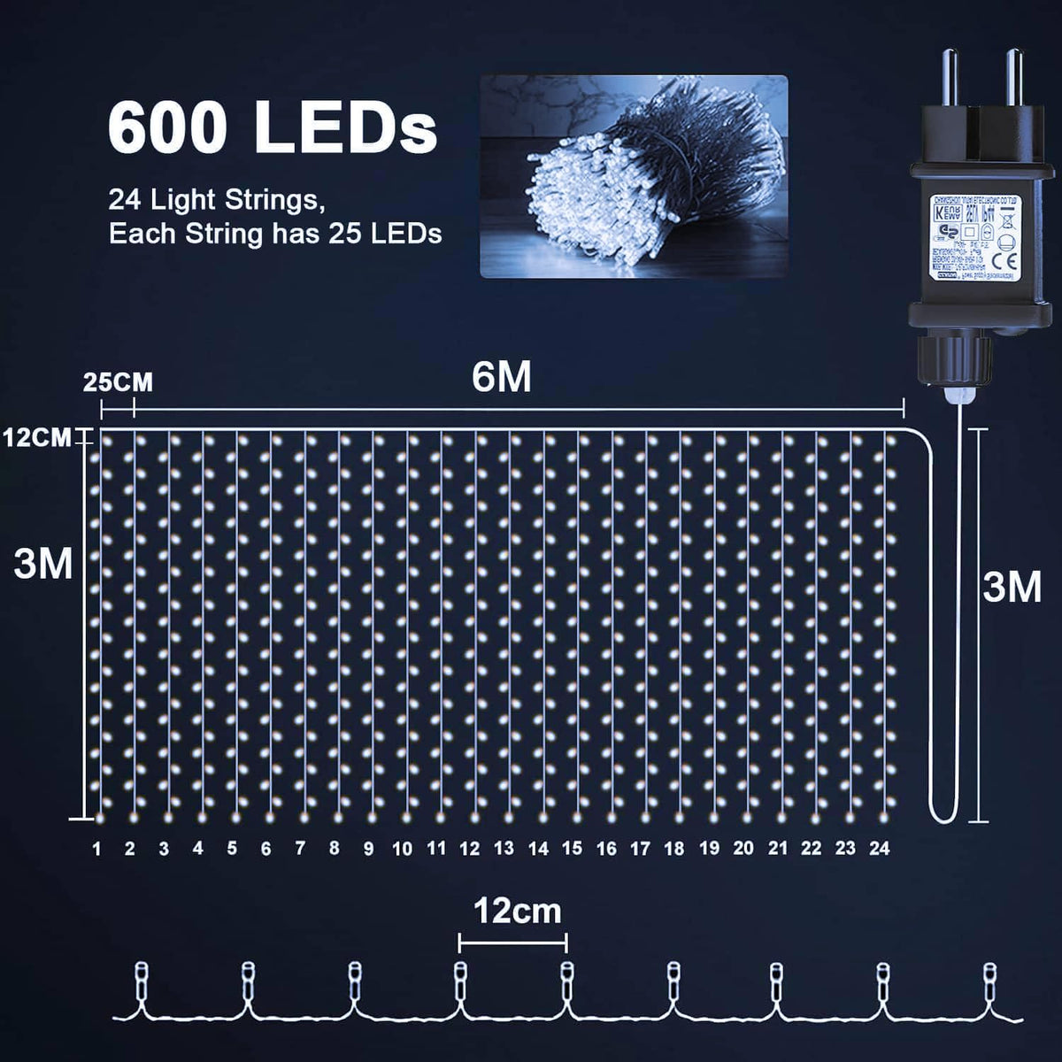 Curtain Lights 6M*3M 600 LED Curtain Fairy Lights Main Powered