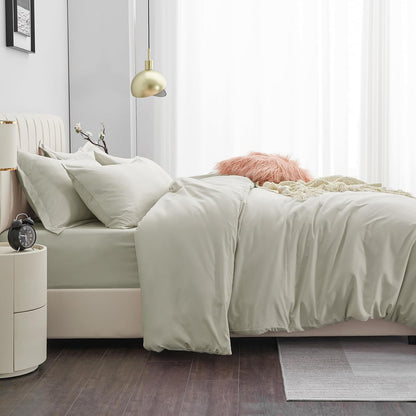 Aisbo Double Duvet Cover Set Beige, Brushed Microfiber Bedding Set