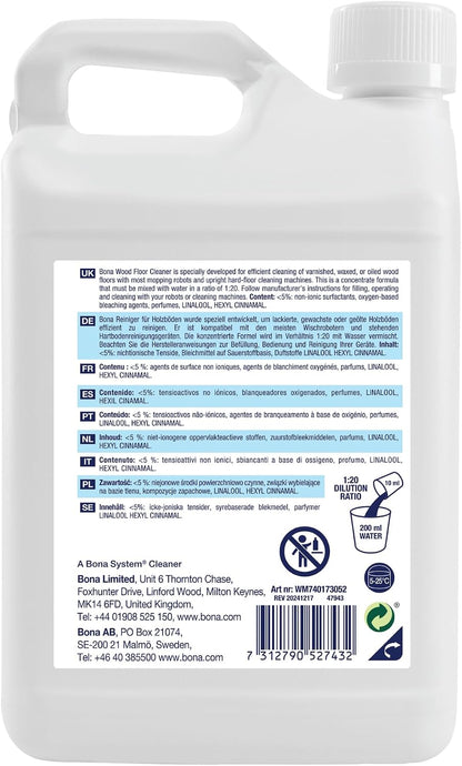 Bona Hard-Surface Floor Cleaner for Mopping Robots and Vacuums, Concentrate, Quick-drying and Streak-free, Lemon Mint - 1.1L