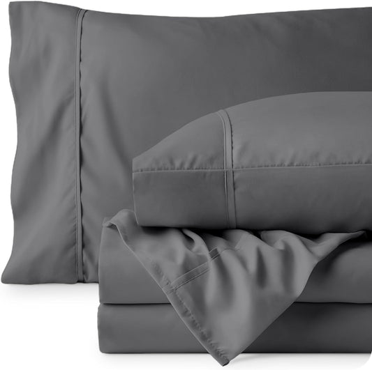 Bare Home Bed Sheet Set King Size - Premium 1800 Ultra-Soft Hydro-Brushed Microfibre Sheets - Deep Pocket - 4 Piece Set - Fitted Sheet, Flat Sheet, and 2 Pillowcases (King, Grey)