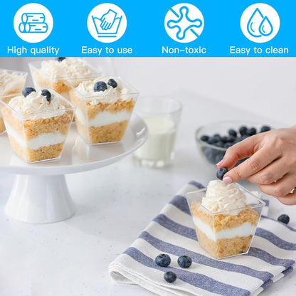 50 Pcs Mini Dessert Cups, with Spoons, 2oz/60ml Clear Square Cups, Reusable Cheesecake Pots for Pudding Mousse Ice Iream